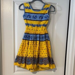 Vibrant Yellow and Blue Sleeveless Dress